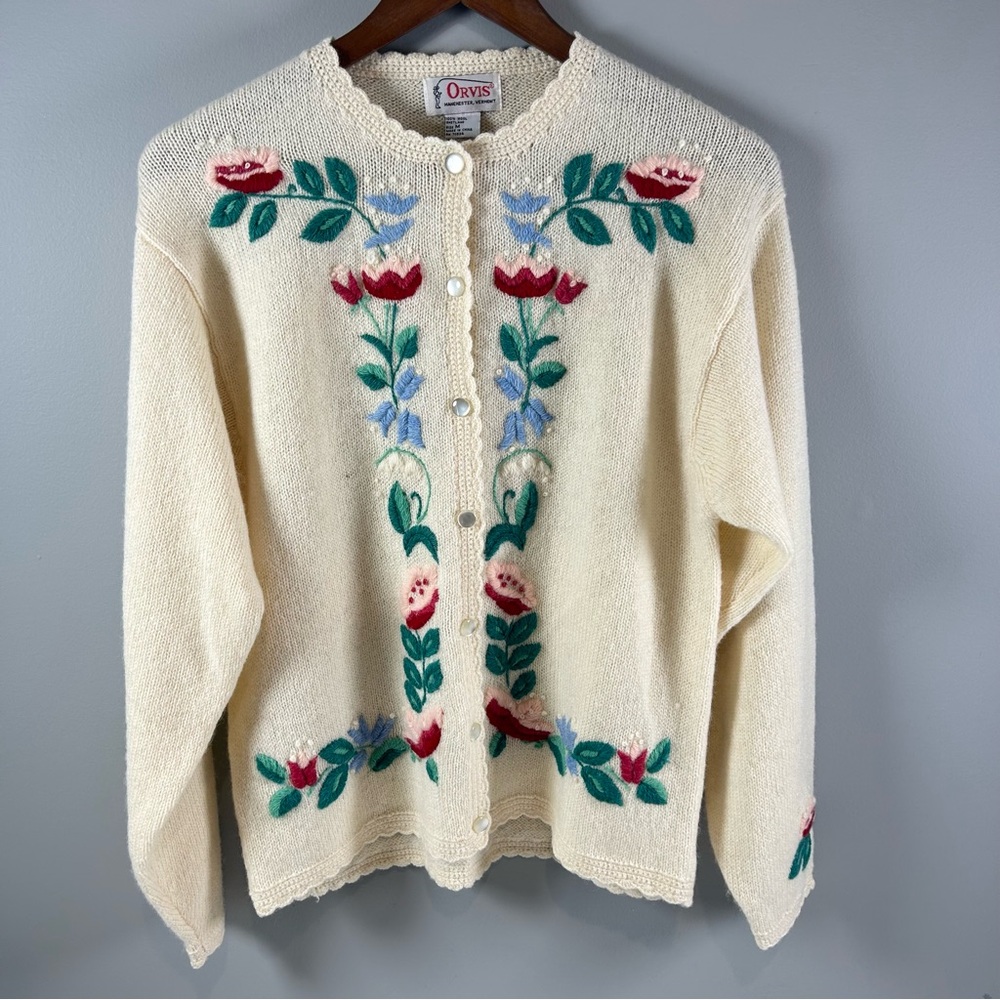 Orvis Manchester Vermont Antique 1940 100% Wool Cardigan Women’s Medium